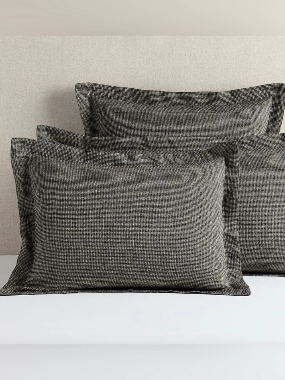 2 NEW Pottery Barn WAFFLE Weave European Linen STANDARD Pillow SHAMS Ebony Gray
